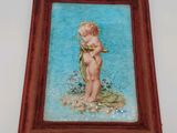 une image représentant un tableau d'un enfant tenant une fleur à la main