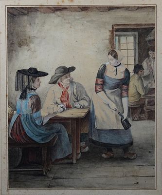ECOLE XIXème (Victorine COUDRAY), "Scène de taverne", techni…
