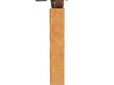 sculpture of a bird perched on a block of wood with a white background