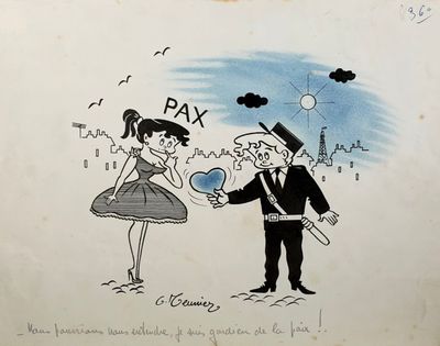 dessin humoristique représentant un homme offrant un cœur à une femme