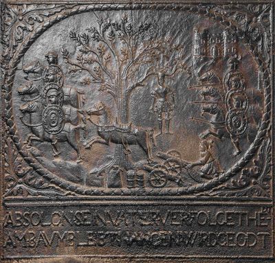 une image représentant une plaque en bronze sur laquelle figurent un homme et un cheval