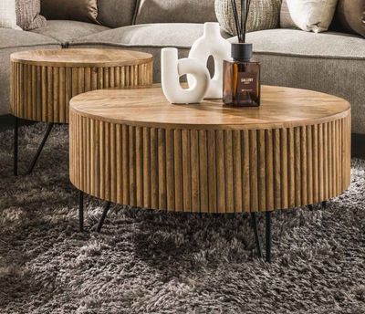 Lot de 2 tables basses rondes en bois de manguier et métal D…