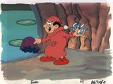 cartoon of a man in a red robe holding a bird in one hand and a blue bird in the other