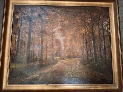 une photo d'un tableau représentant un sentier dans les bois