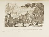 a drawing of a man on a horse and a man on a horse