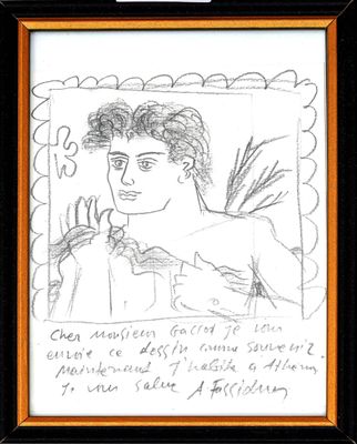 dessin représentant un homme portant un nœud papillon et tenant une cigarette à la main
