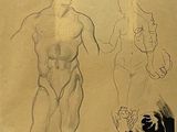 sketches of a man and a woman standing next to each other