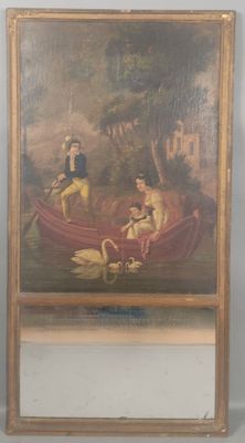 un vieux tableau représentant deux hommes dans un bateau sur un lac