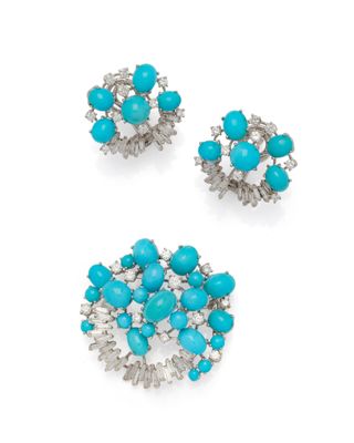 une collection de broches en turquoise et diamants