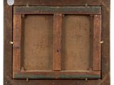 a close up of a wooden frame with a window on it