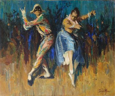 Pio SANTINI (1908-1988) "La danse d'Arlequin et de Colombine…