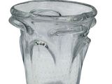 a glass vase with a handle on a white background