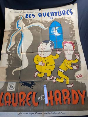 a poster on the back of a chair with a picture of a man and a woman