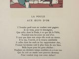 an old book with a picture of a woman and a dog on it