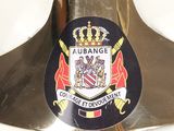 a close up of a badge on the back of a helmet