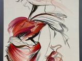 painting of a woman in a red dress is shown on a white background