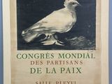 an old poster of a white pigeon sitting on top of a table