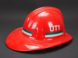 red hard hat with uti logo on the side