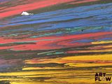 painting of a colorful sky with a cloud in the distance