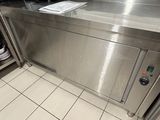 a stainless steel counter in a commercial kitchen