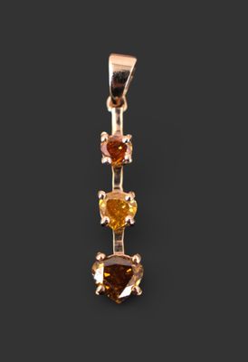 Pendentif en or rose 14K orné de trois diamants bruns et jau…