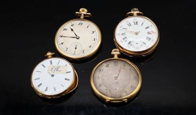 Trois types différents de montres de poche sont exposés sur un fond noir