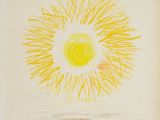 an image of a drawing of a sun over a body of water
