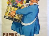 affiche représentant un homme tenant un paquet de bonbons à la main