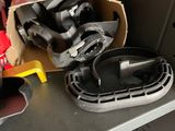 a metal shelf that has a bunch of items on it