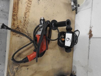 a picture of a corded drill and a corded drill on the floor