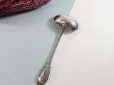 an eggplant and a spoon sitting on a table