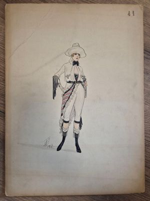 un dessin représentant une femme portant un chapeau et tenant un sac à main