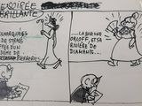 a cartoon drawing of a man and a woman talking to each other