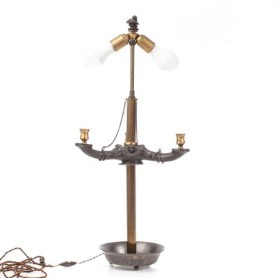TRAVAIL EN PARTIE DU XIXE Lampe bouillotte à l'étrusque en b…
