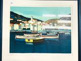 a picture of a painting of boats in the water