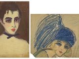 two paintings of a woman with a blue hat and a woman with a blue hat