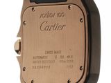 the back of a cartier watch with a black leather strap
