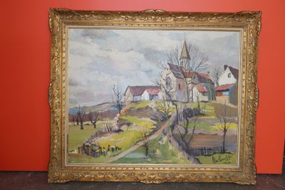 Jean BOUGRET "Saint Eloy les Mines" beau cadre doré (toile -…