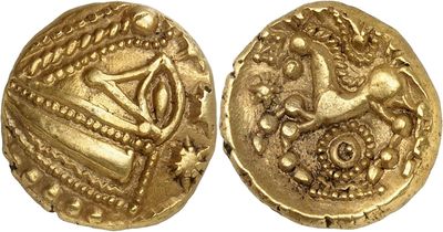 a gold coin with an image of a bird on it