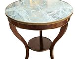une image d'une table avec un plateau en marbre sur un fond blanc
