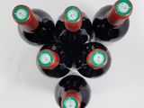six bottles of wine are arranged in a circle on a white surface