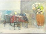 une peinture de fleurs dans un vase sur une table