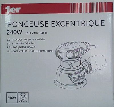 une boîte sur laquelle figure l'image d'une petite ponceuse électrique