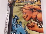 un gros plan d'une bande dessinée posée sur une surface blanche