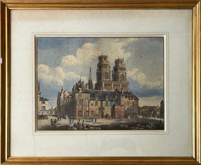 une image représentant un tableau d'un château dans un cadre doré