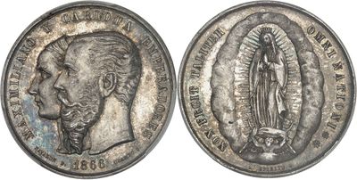 a silver coin with an image of the virgin of guadalupe on it