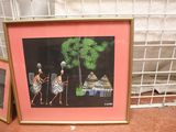 two framed pictures of a couple of people on the street