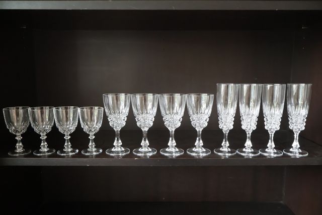 Partie de service de verre en cristal, 4 flûtes à champagne, 4 ve...