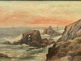 une image d'un tableau représentant un bateau dans l'eau