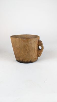 wooden coffee cup with handle on white background with white background